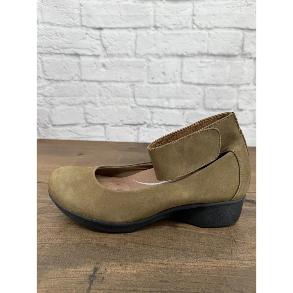 Dansko Olive Green Lulu Ankle Strap Wedge Clogs Leather Shoes Mary Jane 41
